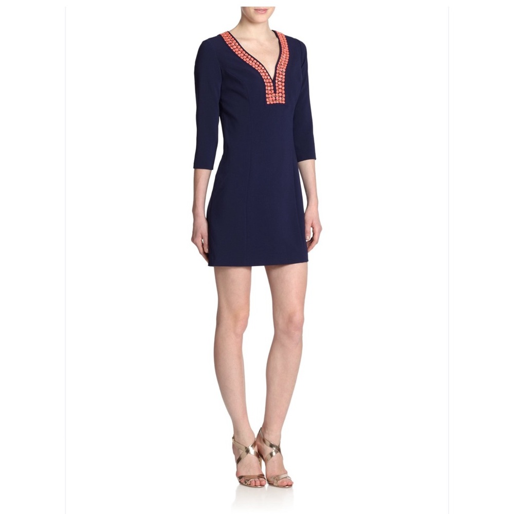 Lilly Pulitzer Navy Dress with Coral and Gold Details